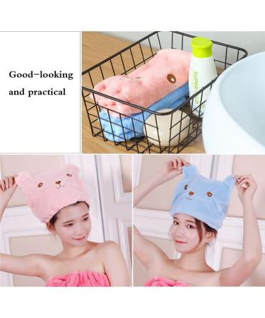 Microfiber Hair Turban Wrap Set - Quick Dry Hair Towels for Women - Super Absorbent Bath Head Wraps in Pink & Blue - Buy Online on GoSupps.com
