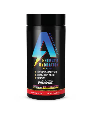 Grab The Gold Aqua Charge Energy & Hydration Drink Mix with Electrolytes (1 Bottle 30 Servings) Raspberry Lemonade Flavor Pre/Post Workout Recovery Sugar-Free Gluten-Free