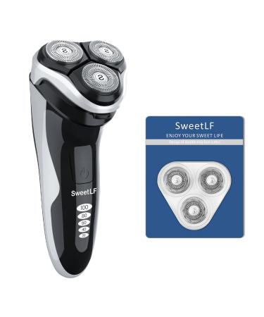 SweetLF Electric Shaver for Men Wet and Dry IPX7 Waterproof Electric Razor Cordless Rechargeable with Pop-up Trimmer Plus 3 Blades free 2 Years Warranty SWS7105 Black (Black)