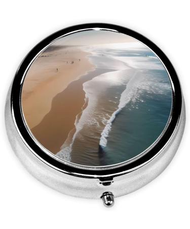 Beach Printed Mini Round Pill Box - 3 Compartment Travel Organizer for Medications | Portable & Convenient Pill Case for Home Office & On-the-Go - Buy Online on GoSupps.com