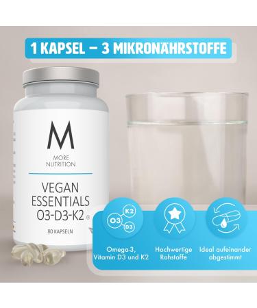 MORE NUTRITION Vegan Essentials O3-D3-K2 | 80 Algae Oil Capsules | Omega 3 & Vegan-Friendly Supplements - Buy Online on GoSupps.com