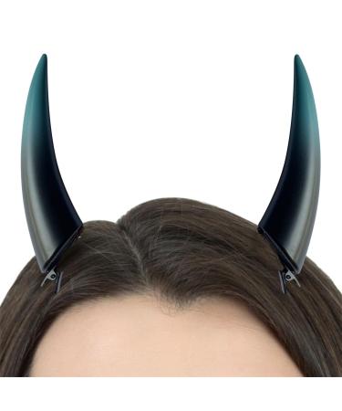Devil Horns Hair Clips - Halloween Cosplay Costume Headwear Accessories Women Demon Vampire Headpiece Halloween Hair Clips Funny Devil Horns for Women Men Blue