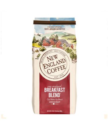 New England Coffee, New England Breakfast Blend, Medium Roast Ground Coffee, 24 Ounce Bag Breakfast Blend 24 Ounce (Pack of 1)