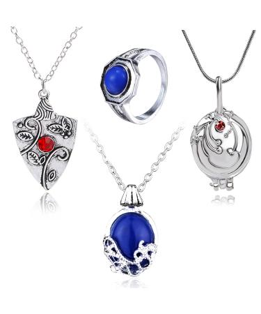 Hjyzy 4 pieces vampire diaywalking Katherine Sapphire Elena Gilbert Opening Eisenkraut medallion Bonnie Halkette Vampir Family ring Klaus Mikaelsons Ring for fans