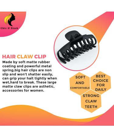 Chic & Sleek 4 Inch Hair Claw Clip for Thick Hair - Strong Hold Non-Slip Styling Accessory for Women & Girls (Black) - Buy Online on GoSupps.com