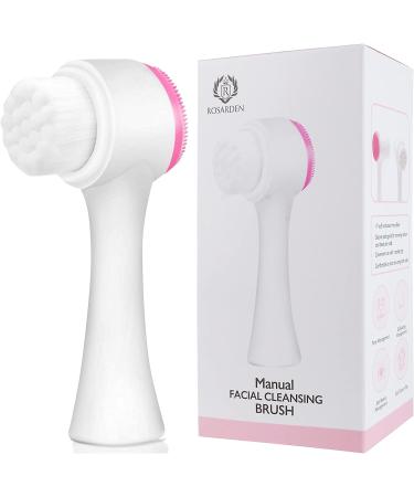 2-in-1 Manual Facial Cleansing Brush - Soft Bristles - Double Sided Silicone Wash Brush - Pink - Buy Online on GoSupps.com