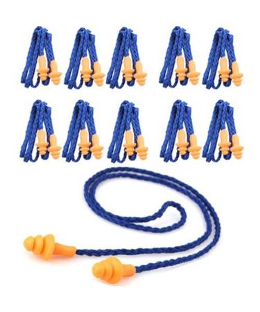 Qiorange 10 pieces soft reusable silicone ear plugs with cord (noise reduction 29DB)
