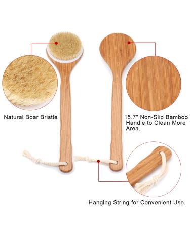 Natural Bristle Shower Brush with Long Bamboo Handle - Ideal for Wet or Dry Brushing, Enhances Blood Circulation and Exfoliates Skin - Buy Online on GoSupps.com