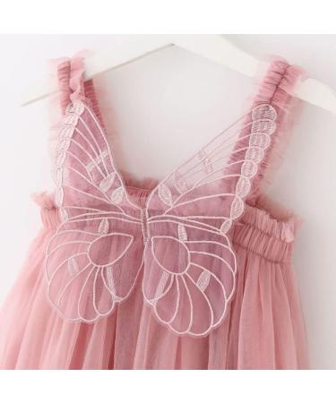 PythJooh Baby Girl Butterfly Wings Tulle Dress - Sleeveless Princess Tutu Dress for Toddler Girls 0-4 Years - Dusty Pink - Buy Online on GoSupps.com