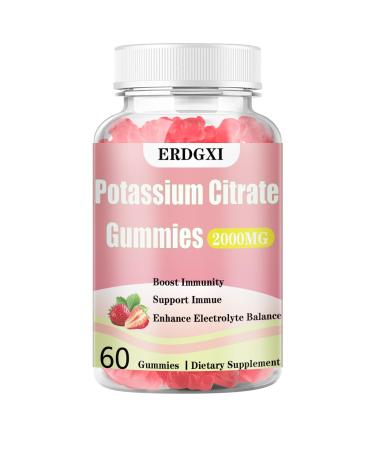 Potassium Citrate Gummies 2000mg Potassium Supplement for Men & Women Support Electrolyte Balance &Overall Health Sugar Free Strawberry Flavor 60 Count(Pack of 1)
