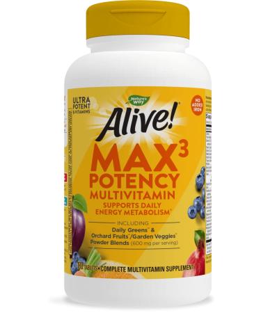 Nature's Way Alive! Max3 Potency Multivitamin, High Potency B-Vitamins, No Iron, 180 Tablets Unscented 180 Count (Pack of 1) - Buy Online on GoSupps.com
