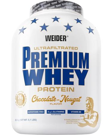 Weider premium whey protein powder outrageously delicious protein powder with whey isolate for muscle building with a high proportion of EAA BCAA and free L-glutamine perfect solubility chocolate nougate 2.3kg chocolate nougat 2.3kg bag - Buy Online on GoSupps.com