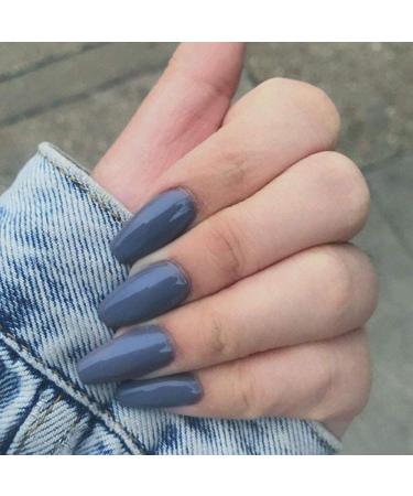 Huil Artificial Nail Coffin False Nails Gray Long Fake Nails Stick On Nails Full Cover Acrylic False Nail Tips 24Pcs for Women and Girls
