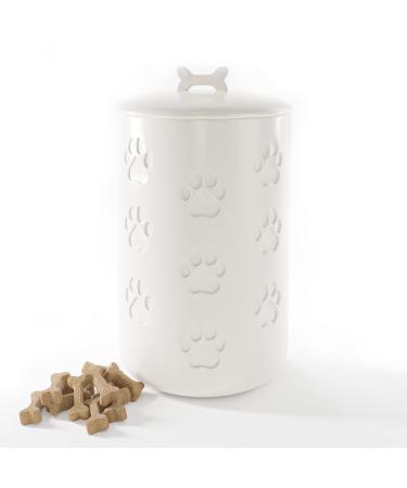 Dog Treat Container Airtight - 5" Round x 9" Tall Ceramic Dog Treat Jar with Lid - White Dog Treat Canister - Large Dog Cookie Jar for Dogs - Pet Treat Container Airtight - Dog Treat Jars for Pets