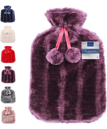 VIROSA Large 2L Hot Water Bottle with Premium Cozy Fluffy Cover - Relief from Back, Neck, and Leg Pain/Cramps (Violet) - Buy Online on GoSupps.com