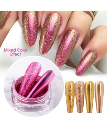 Chameleon Chrome Nail Powder Set with Metallic Mirror Effect - Includes Silicone Pen and Sponge Brushes for 3D Holographic Nail Art Designs - Buy Online on GoSupps.com