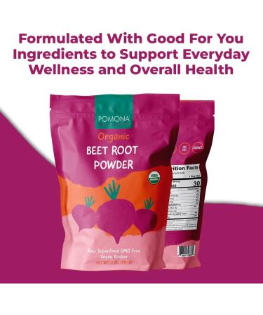 Pomona Wellness Organic Beetroot Powder - Vegan Superfood Non-GMO Nitric Oxide Booster | Raw Beet Pre Workout Powder for Energy & Immune Support - USDA Organic 1 lb Bag - Buy Online on GoSupps.com