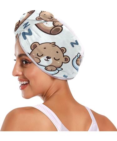 Sleeping Cute Happy Bear Hair Towel Set - Super Absorbent Quick Dry Hair Turbans for Women & Girls | 2 Pack - Buy Online on GoSupps.com