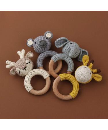 Kcnsieou Baby Teether - Safe Wooden Toy for Stroller Crib & Pacifier | Crochet Rattle Teething Ring - Buy Online on GoSupps.com