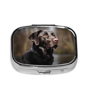 Labrador Retriever Printing 2 Compartment Small Pill Case Cute Small Pill Box Purse Pill Boxs Travel Pill Organizer for Pocket Purse and Travel Gifts