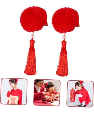 Housoutil 3 Pairs Tassel Hair Ball Hair Clip Chinese Knot Hair Clips Long Tassel Hair Barrettes Girl Hair Clips Girls Tiara Cosplay Hair Pin Artificial Fur Red Temperament Accessories Child - Buy Online on GoSupps.com