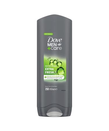 DOVE MEN + CARE Refreshing Extra Fresh With 24-Hour Nourishing Micromoisture Technology 3-In-1 Hair Body And Face Wash Body Wash For Men 250 Ml 250 ml (Pack of 1)