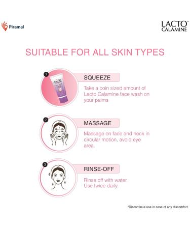 Lact'o Calamin'e Face Wash For Oily Skin |100ml each- Pack of 1 | Niacinamide & Vitamin E | Facewash Reduces Excess Oil Controls Pimples Blackheads & Whiteheads |Face wash For Women & Men - Buy Online on GoSupps.com