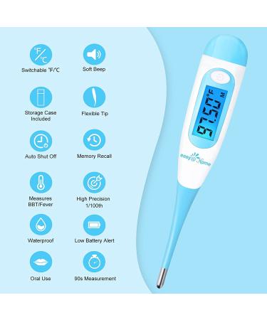 EZ Digital Basal Thermometer with Blue Backlight LCD Display - High Precision & Memory Recall - EBT-100B(Blue) - Buy Online on GoSupps.com