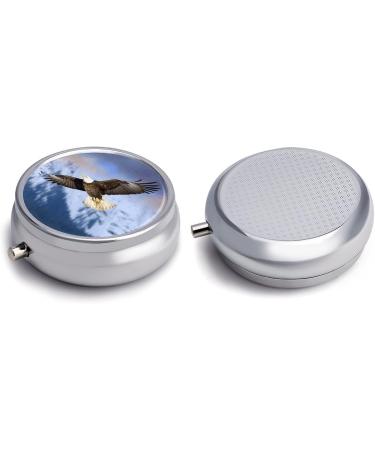Round Bald Eagle Flying Print 3-Compartment Pill Box | Decorative Metal Portable Organizer | International Shipping Available - Buy Online on GoSupps.com