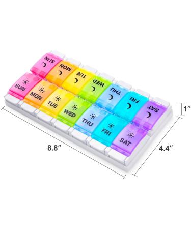 Easy Open Large 7 Day Pill Box Organizer - Twice a Day AM PM Vitamin Case with Push Button, Arthritis Friendly Rainbow Design - Buy Online on GoSupps.com