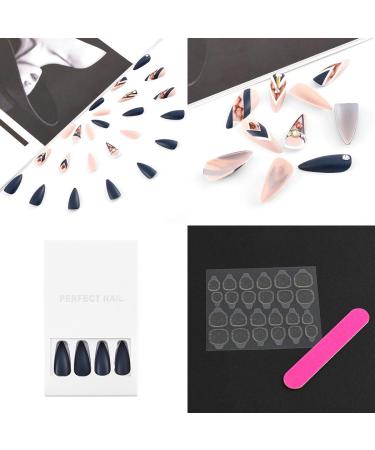 Sethexy Long Matte Stiletto False Nails - Nude Pink & Crystal Black Acrylic Nail Tips | 24 Stiletto Nail Art for Women & Girls - Buy Online on GoSupps.com