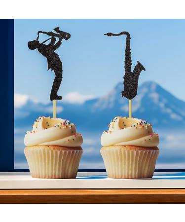 Morndew 24 PCS Black Glitter Saxophone and Player Cupcake Toppers for Kids Music Themed Party Children Birthday Party Baby Shower Wedding Party Decorations - Buy Online on GoSupps.com