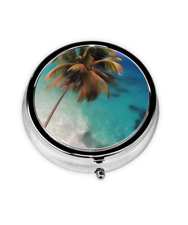 Caribbean Islandsround Pill Box 3 Compartment Round Pill Box Organizer Portable Travel Pill Box for Traveling.