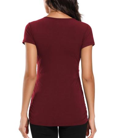Love2Mi Maternity Nursing Shirt | Short Sleeve V-Neck Breastfeeding T-Shirt | Pregnancy | S - Wine Red - Buy Online on GoSupps.com