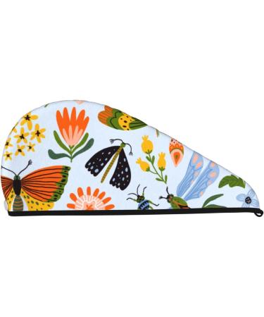 Microfiber Hair Drying Cap - Soft Absorbent Towel Wrap for Curly Long & Thick Hair | Quick Dry Insects & Flowers Design - Buy Online on GoSupps.com