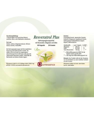 Quintessence Resveratrol Plus - 60 Vegan Capsules with Selenium & Pomegranate Extract | 150mg Trans Resveratrol | Purely Natural | International Shipping - Buy Online on GoSupps.com