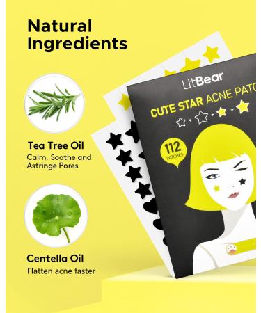 Buy LitBear Star Shaped Acne Patches - Hydrocolloid Zit Dots with Tea Tree & Centella | 112 Patches | International Shipping - Buy Online on GoSupps.com