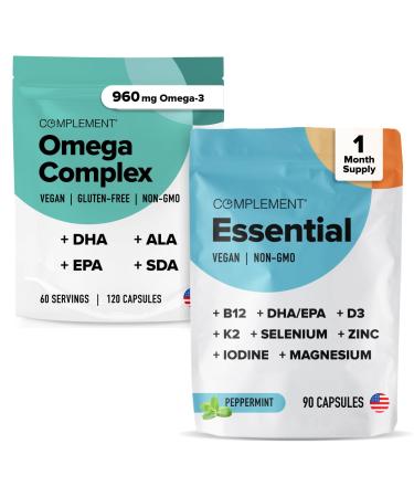 Complement Omega Complex & Essential Multivitamin Bundle Comprehensive Vegan Nutritional Support for Optimal Health and Wellness (30 Servings Each)