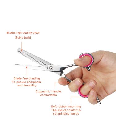 Sirabe Hair Cutting Scissors Set - 9 Pcs Hairdressing Kit for Professional Barber Salon & Home Use - Thinning Scissor, Neck Duster, Leather Case - Men, Women, Pet - Pink - Buy Online on GoSupps.com