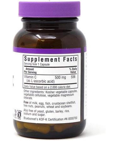 Bluebonnet Nutrition Vitamin C 500mg Capsules - Immune & Skin Health - Vegan, Non-GMO, Gluten-Free - 90 Vegetarian Capsules - Buy Online on GoSupps.com