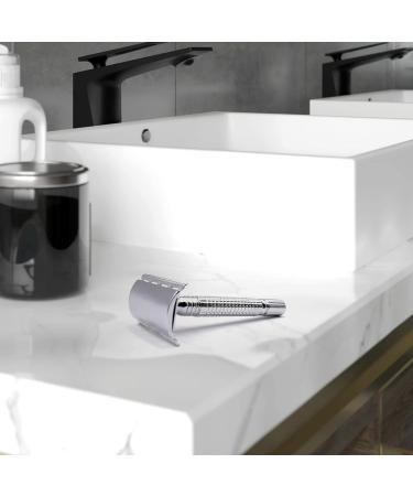 Safety Razor for Men & Women - Reusable Metal Razor with 10 Platinum Blades | Sustainable Shaving Tool in Metallic Silver - Buy Online on GoSupps.com