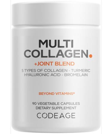 Codeage Multi Collagen Protein + Joint Blend Supplement Hyaluronic Acid Bromelain Turmeric Ginger Boswellia Astaxanthin - Hydrolyzed Bovine Collagen - 5 Collagen Types - Non-GMO - 90 Capsules