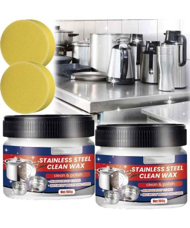 Stainless Steel Clean Wax Stainless Steel Cleaning Paste Stainless Steel Cleaning Wax Stainless Steel Cleaner Stainless Steel Cleaner for Appliances Stainless Steel Stain Cleaning Wax (2PCS)