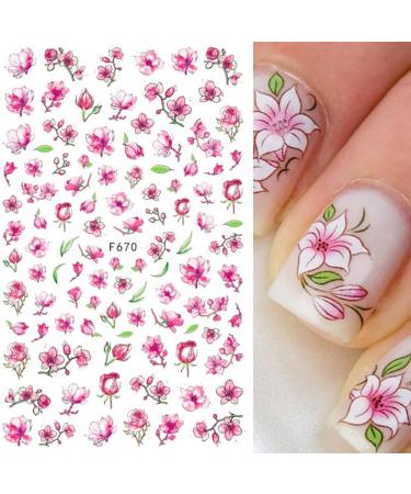 Doneace Flower Nail Art Stickers - Colorful Cherry Blossoms 3D Decals for Acrylic Nails - 8 Sheets Spring Floral Transfer Decals - Summer Nail Decorations - Buy Online on GoSupps.com