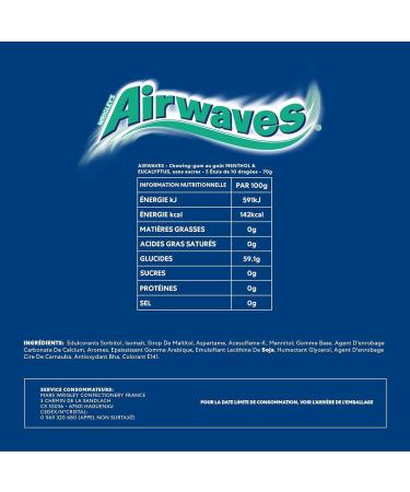 AIRWAVES - Menthol & Eucalyptus Chewing Gum - Sugar Free - 5 Packs of 10 Dragees - 70g - Buy Online on GoSupps.com