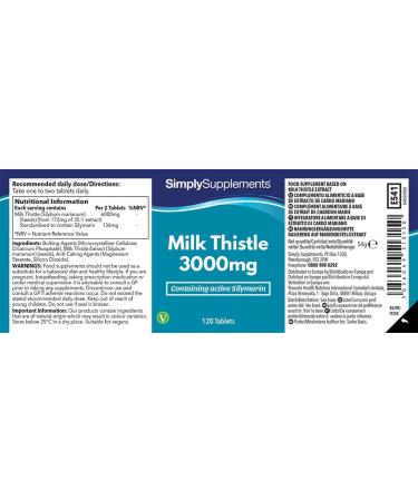 Milk Thistle 3000mg | 120 Tablets | Vegan Friendly | Up to 2 months of benefits | SimplySupplements - Buy Online on GoSupps.com