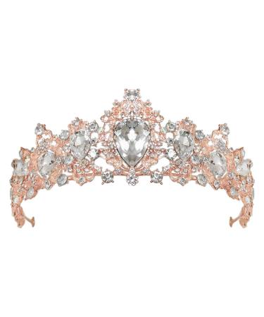 Minkissy Crystal Crown Baroque Rhinestone Tiara Vintage Queen Tiara Headband for Wedding Prom Pageant (Rose Gold)