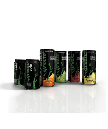 Green Soft Drinks Variety pack  Five different variants with No added Sugar, Naturally Sweetened with 100% Stevia Leaf Extract, Carbonated Soda with real juice  Pack of 6 cans