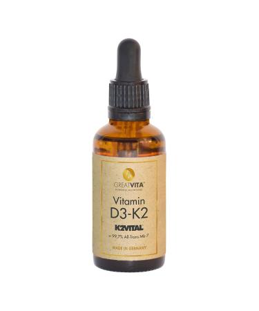 Vitamin D3-K2 30 ml high dose |1000 IE D3 + 20 g K2 MK-7 K2Vital 99.7% All-Trans |1020 drops in MCT oil - GreatVita 30 ml (1 Pack)