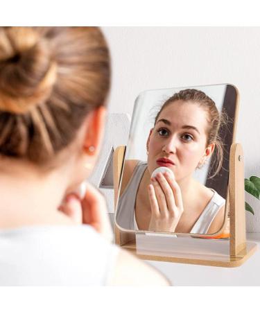 LOTIKO 7 Inch Natural Wooden Vanity Makeup Mirror - Swivel & Portable High-Definition Desk Mirror (Square) - Buy Online on GoSupps.com